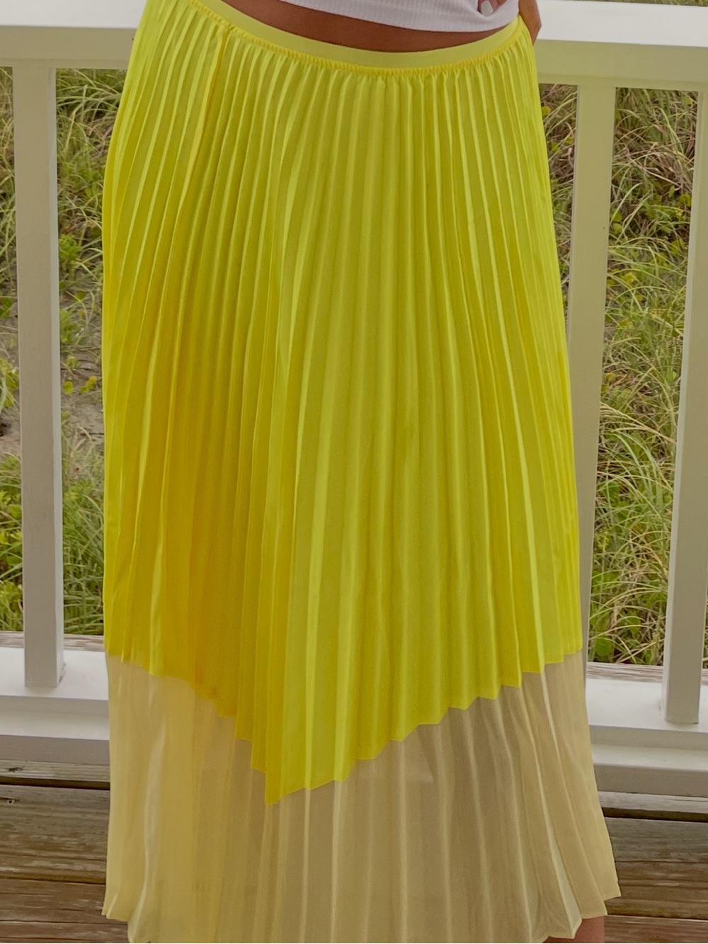 French Connection Neon Yellow Pleated Maxi Skirt